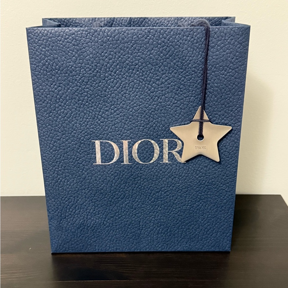Dior Small Navy Gift Bag With Silver Metal Pendent